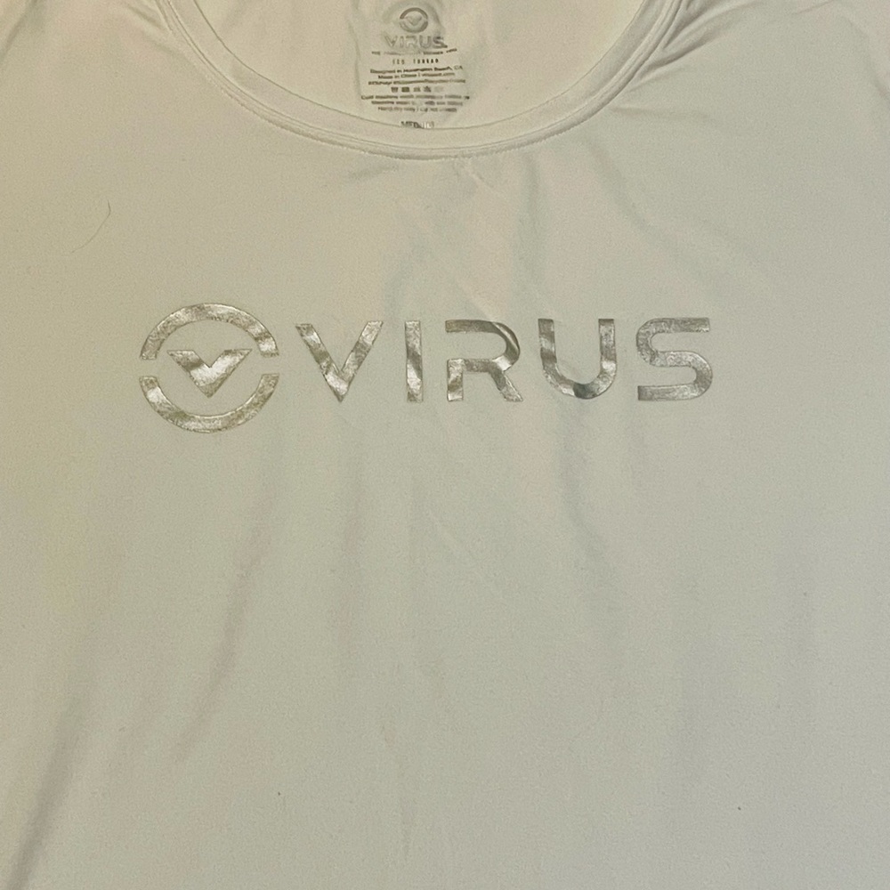 Virus Women's Short Sleeve Tee in White with Silver Logo